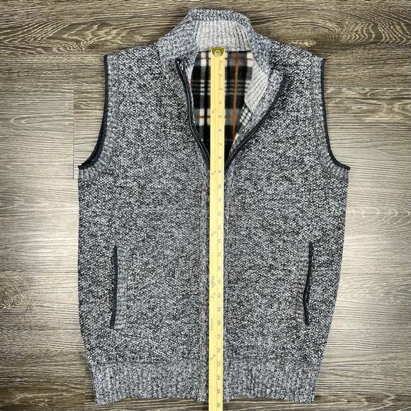 Men's Full Zip Knit Vest Fleece Lined Medium Unbranded Pockets Navy Blue Preppy - Picture 8 of 9